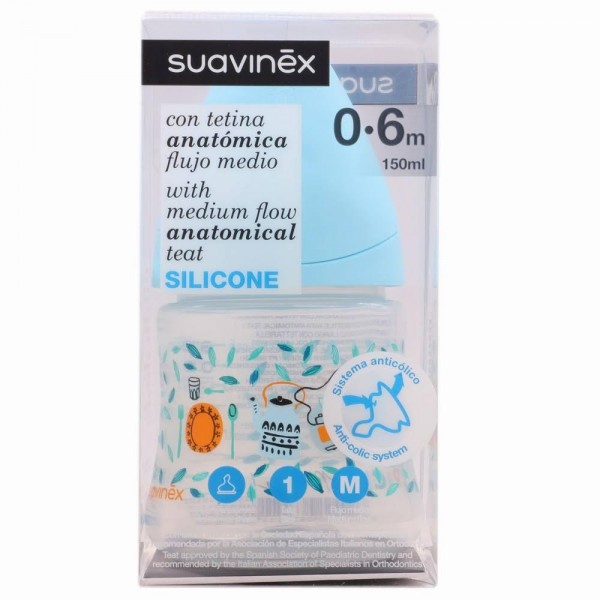 Suavinex Biberon Silicona T1, 150ml.