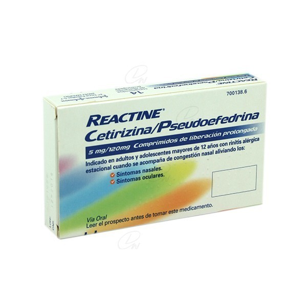 REACTINE CETIRIZINA/PSEUDOEFEDRINA 5mg/120mg COMPRIMIDOS DE LIBERACION PROLONGADA