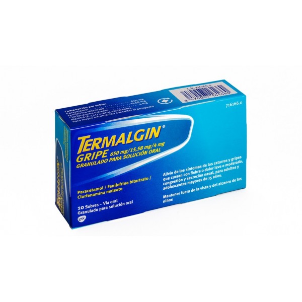 TERMALGIN GRIPE 650/4/10 MG 10 SOBRES GRANULADO SOLUCION ORAL