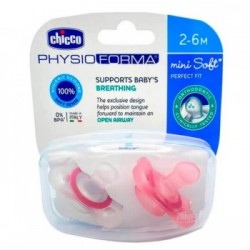 CHUPETE SILICONA CHICCO PHYSIO MINISOFT 2 UNIDADES COLOR ROSA  2 - 6 MESES