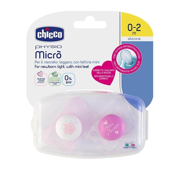 CHUPETE SILICONA CHICCO PHYSIO MINISOFT 2 UNIDADES COLOR ROSA  0 - 2 MESES